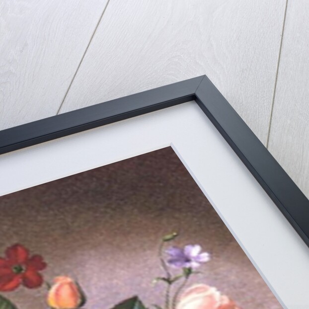 Roses, Peonies and Freesias in a glass vase by Albert Williams