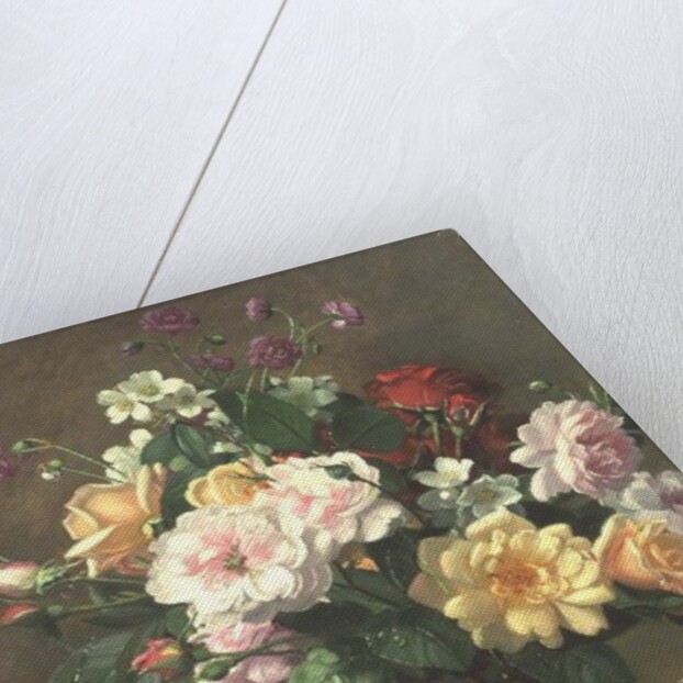 Roses and Gardenias in a glass vase by Albert Williams