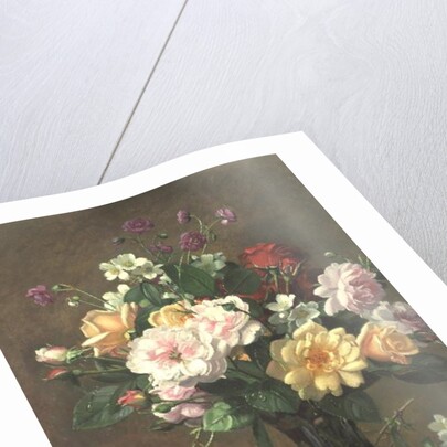 Roses and Gardenias in a glass vase by Albert Williams