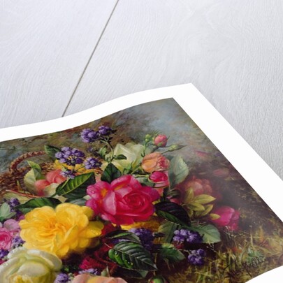 Roses by a Pond on a Grassy Bank by Albert Williams