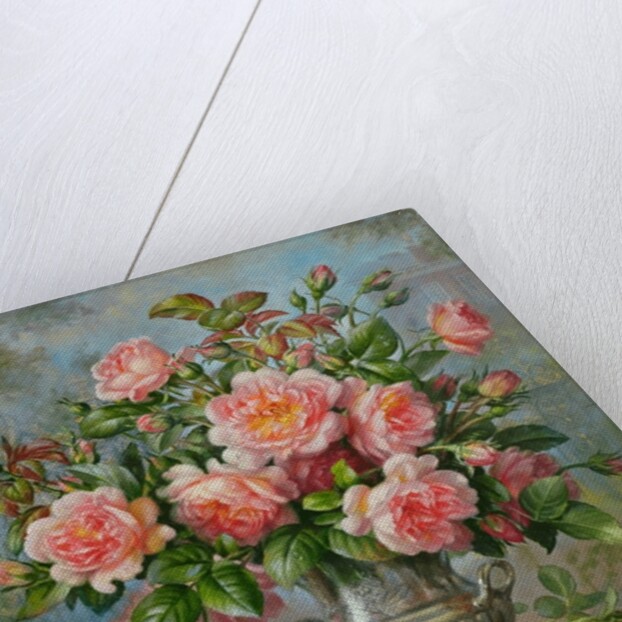 English Elegance Roses in a Silver Vase by Albert Williams