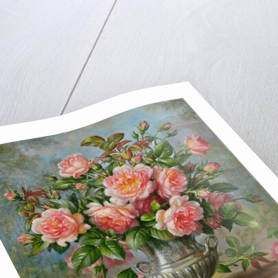 English Elegance Roses in a Silver Vase by Albert Williams
