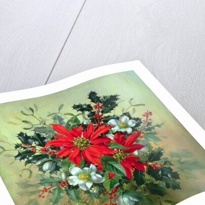 A Christmas arrangement with holly, mistletoe and other winter flowers by Albert Williams