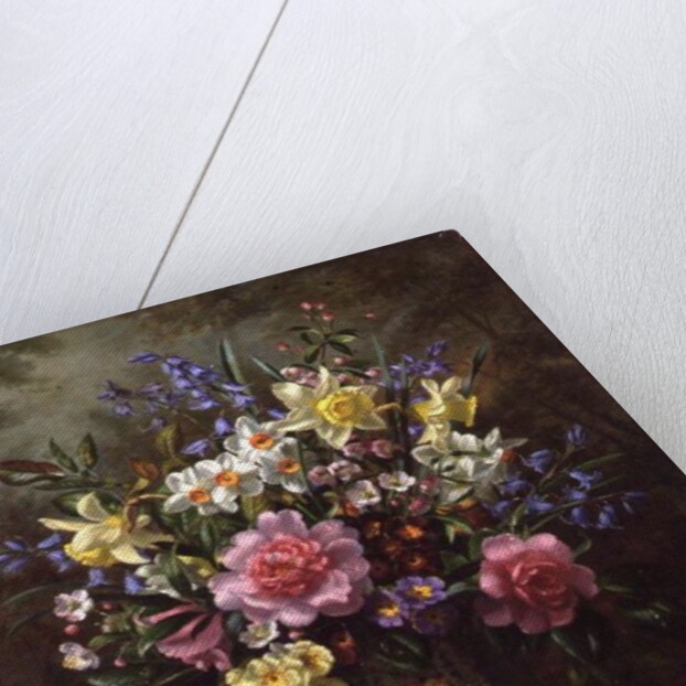 AB/200/2 Bluebells, daffodils, primroses and peonies in a blue vase by Albert Williams