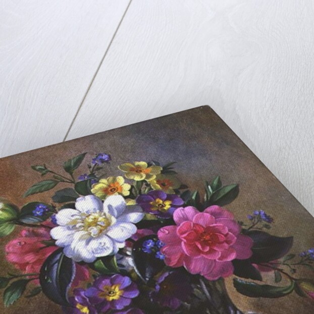 AB/217 Forget-me-nots and primulas in glass vase by Albert Williams