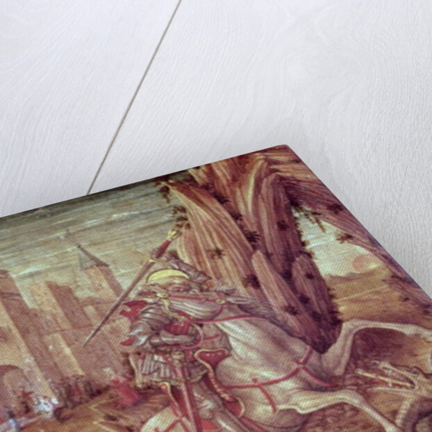 St. George and the Dragon, scene from the predella panel of the 'Madonna della Rondine' altarpiece, after 1490 by Carlo Crivelli