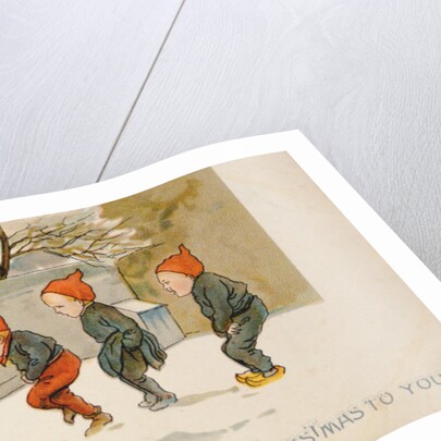 Tip-toeing Through the Snow, Victorian Christmas and New Year card by Unknown