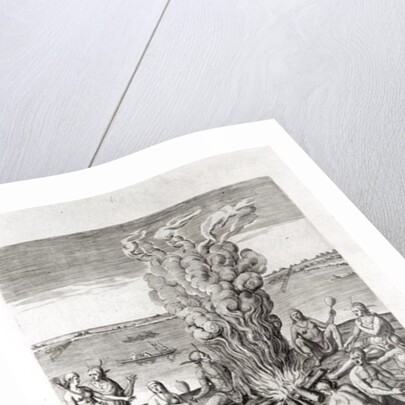 Indians praying around a fire, engraving from Hariot's 'A Briefe and True Report of...Virginia', 1590, engraved by Theodor de Bry by John White