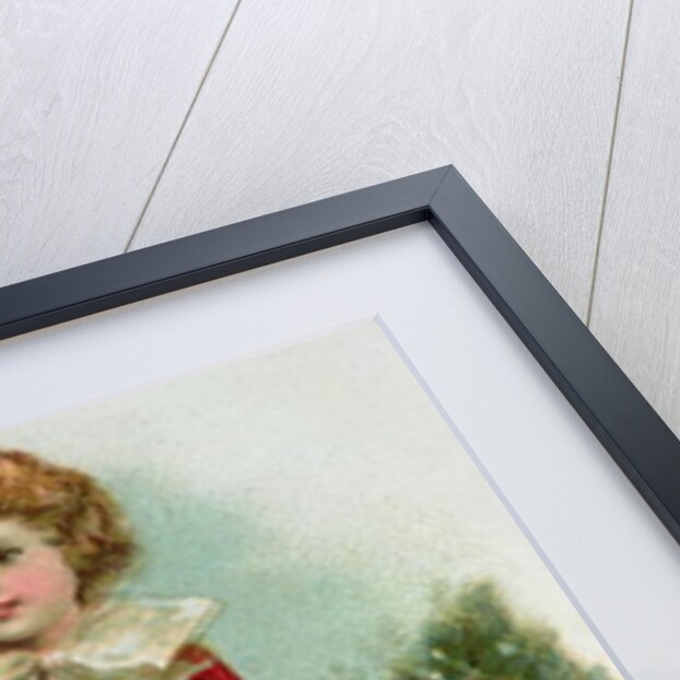 Victorian Christmas postcard depicting a boy in red in the snow by English School