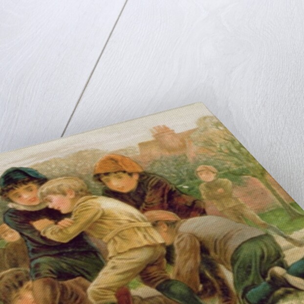 Football on a Village Green, Victorian Christmas postcard by Anonymous