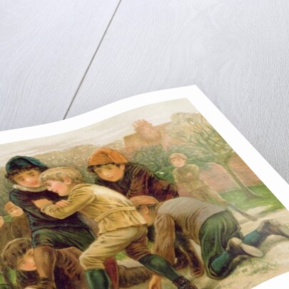 Football on a Village Green, Victorian Christmas postcard by Anonymous