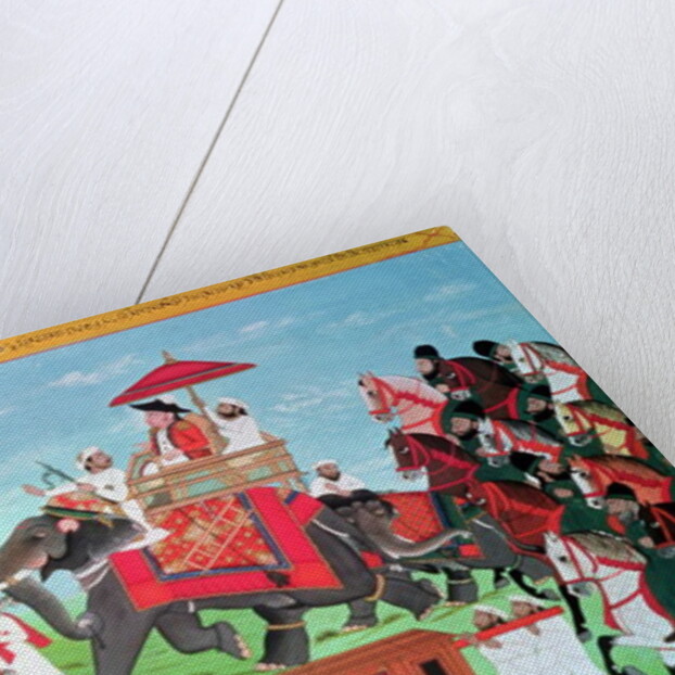 Colonel James Tod travelling by elephant through Rajasthan with his Cavalry and Sepoys by Indian School