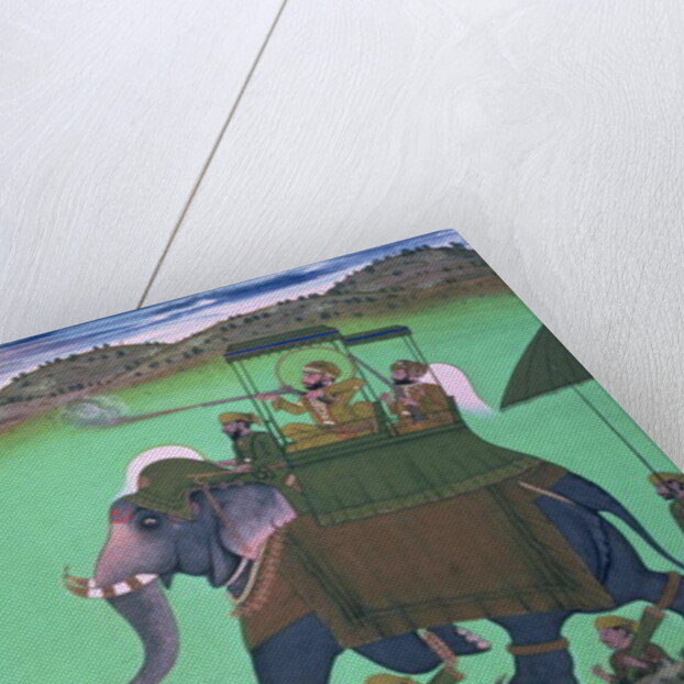 Maharana Sarup Singh of Udaipur shooting boar from elephant-back, Rajasthan, 1855 by Indian School