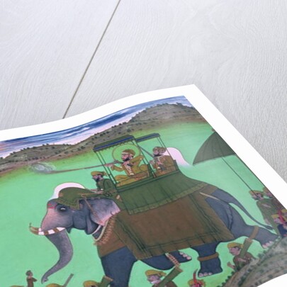 Maharana Sarup Singh of Udaipur shooting boar from elephant-back, Rajasthan, 1855 by Indian School