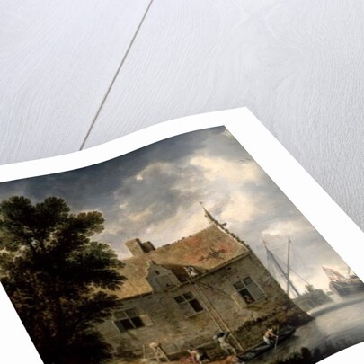 Builders repairing a House by a river by Bonaventura Peeters