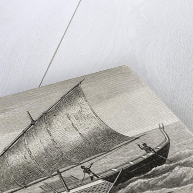 Boat of the Mortlock Islands, with outrigger and sail of rush-matting by English School