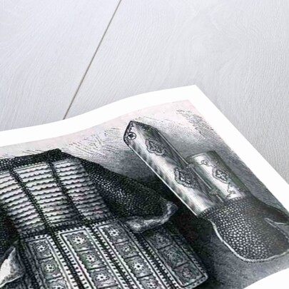 Indian panoply consisting of helmet, tunic, gauntlets and shoes from Bhuj by English School