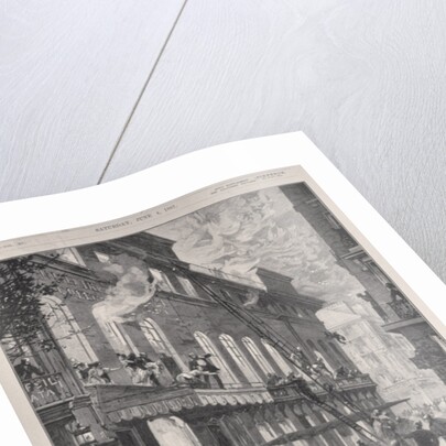 Burning of the Opera Comique in Paris, Scene in the Rue de Marivaux: Firemen Saving People at the Windows by English School