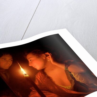 A Lady Admiring An Earring by Candlelight by Godfried Schalcken