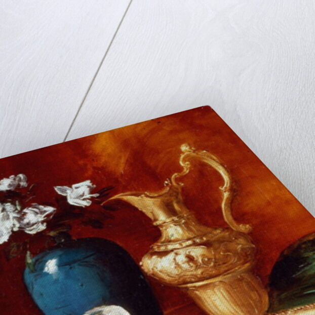 Still life of a gilt ewer, vase of flowers and a facon de Venise bowl by Antoine Vollon