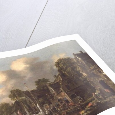 A river landscape with boats and figures by a tavern, 17th century by Thomas Heeremans