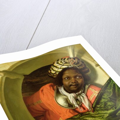 Portrait of a Moor holding a flag at a window by Bartholomaus Maton