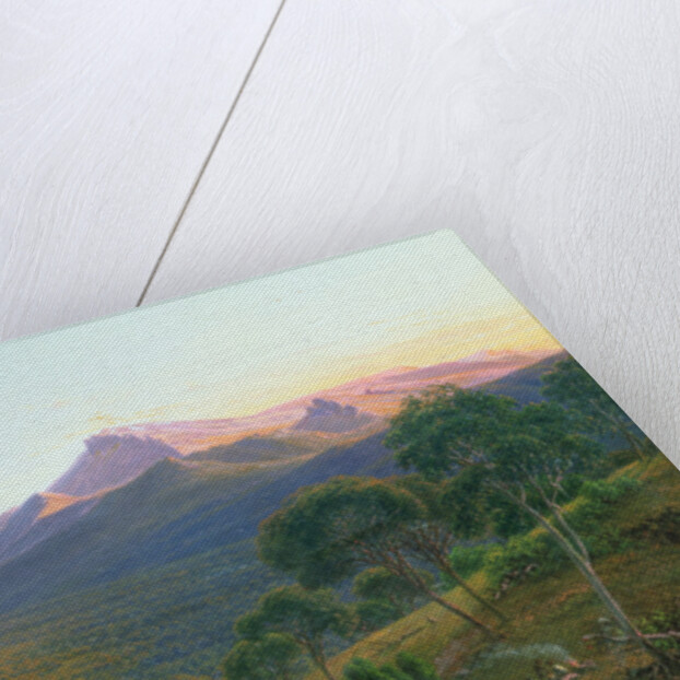Aborigines by a Fire before Mount William as seen from Mount Dryden in the Grampians, Victoria, 1892 by Eugen von Guerard