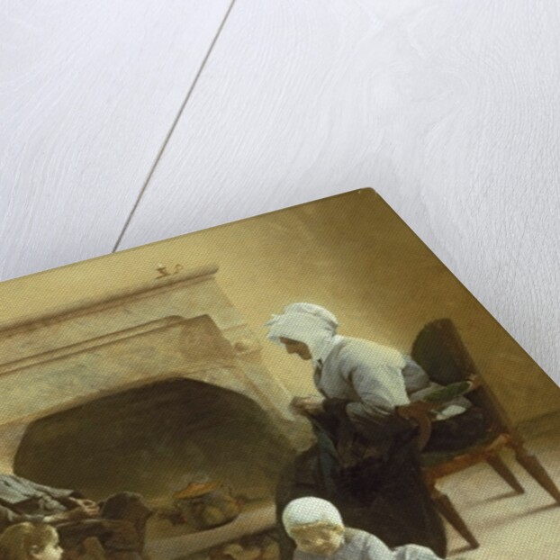 Family seated around a hearth by Henri Jules Jean Geoffroy