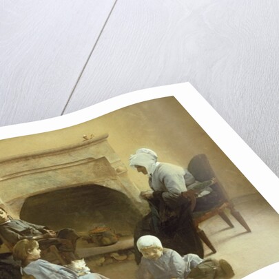 Family seated around a hearth by Henri Jules Jean Geoffroy