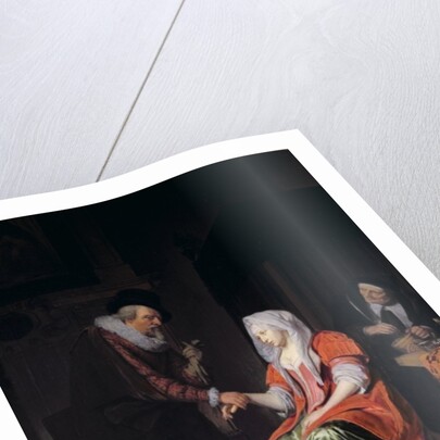 Doctor taking a young woman's pulse by Michiel van Musscher