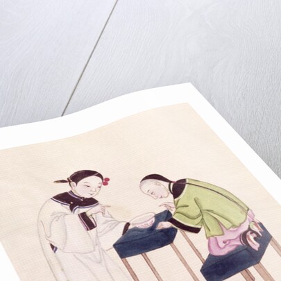 A Girl Looking for Luck into a Bowl of Water by School Chinese