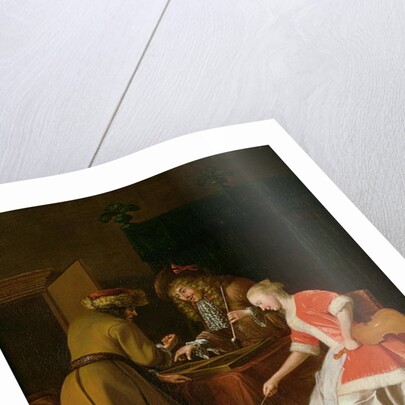 Tric-trac Players with a Lady and Her Dog by Jacob Ochtervelt