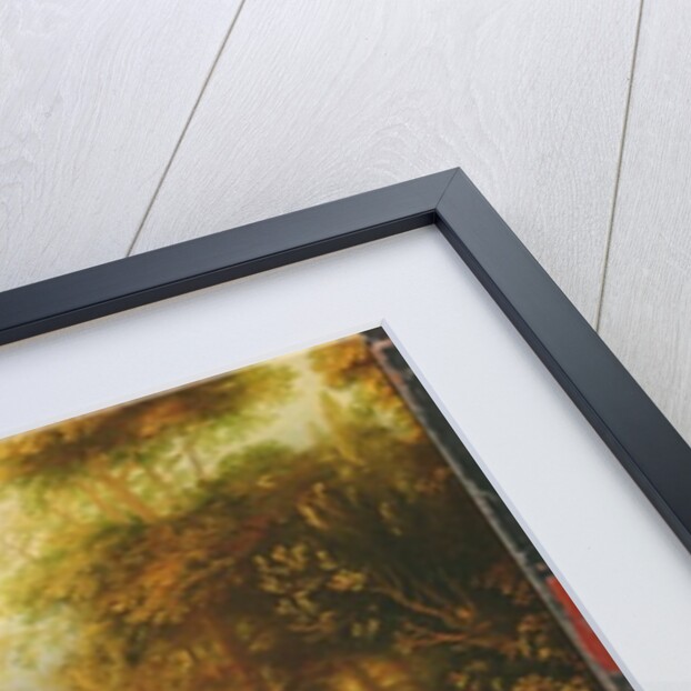 A landscape with a crowded ferry crossing the water in the foreground by Willem Schellinks