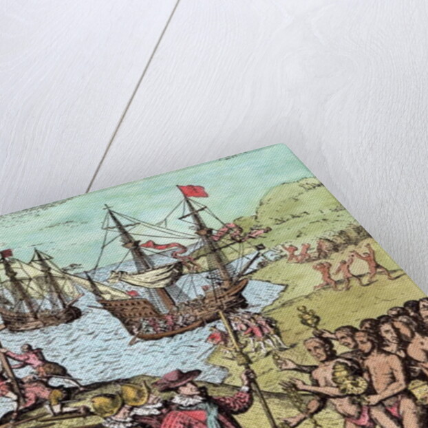 Columbus landing on the island of Hispaniola in 1492 greeted by Arawak Natives, 1886 by Theodor de Bry