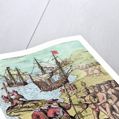 Columbus landing on the island of Hispaniola in 1492 greeted by Arawak Natives, 1886 by Theodor de Bry