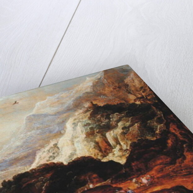 A Mountainous Landscape with Figures and Mules by Joos or Josse de The Younger Momper