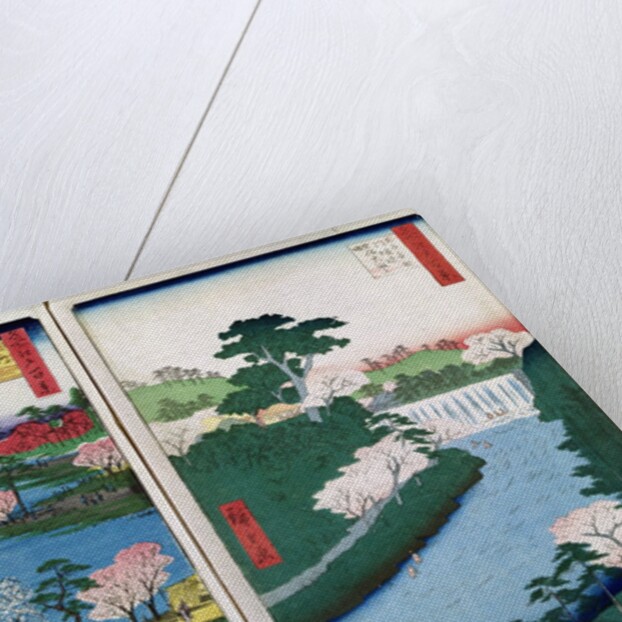 Along the riverbank, two views from '60-Odd Famous Views of the Provinces', pub. by Kosheihei in 1853, by Ando or Utagawa Hiroshige