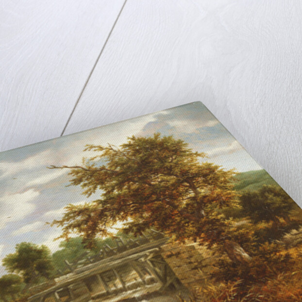 A wooded river landscape with a sluice gate by Jacob Isaaksz. or Isaacksz. van Ruisdael