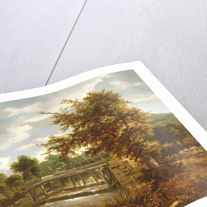 A wooded river landscape with a sluice gate by Jacob Isaaksz. or Isaacksz. van Ruisdael