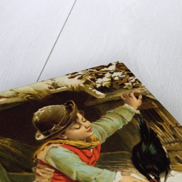 Young Boy with Birds in the Snow by English School