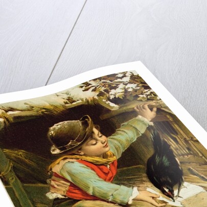 Young Boy with Birds in the Snow by English School