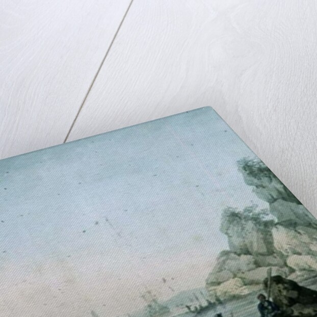 Marine View, with boat and figures on a shore by Samuel Atkins