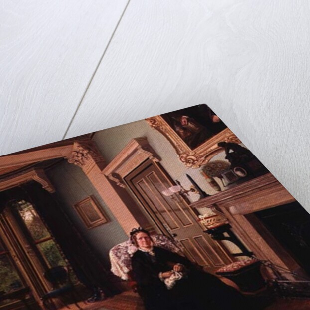 Victorian interior with seated lady by Charles Frederick Lowcock