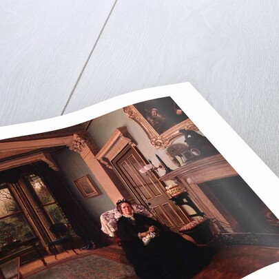 Victorian interior with seated lady by Charles Frederick Lowcock