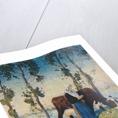 Woman with a Cow and Calf by Thomas Austen Brown