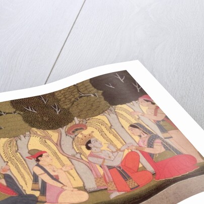 Radha and Krishna seated in a grove, Kulu, 1790-1800 by School Pahari