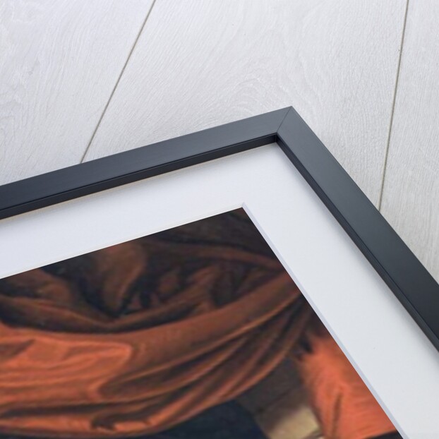 Girl holding a doll in an interior with a maid sweeping behind by Edwaert Colyer or Collier