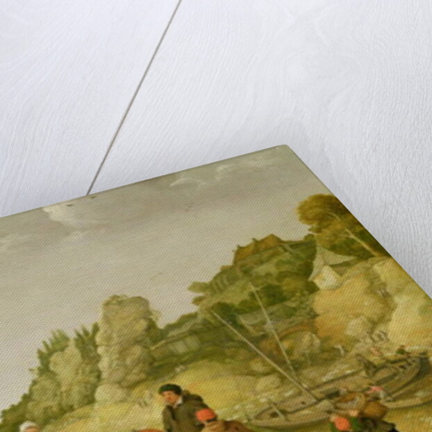 Fisherman unloading and selling their catch on a rocky shoreline by Adam Willaerts