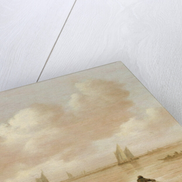 An estuary with fisherman hauling in their nets by Jan Josephsz van Goyen