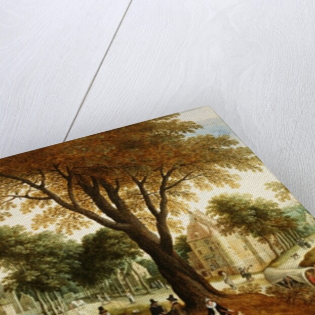 Elegant Horsemen and figures on a path in front of a chateau by Sebastian Vrancx